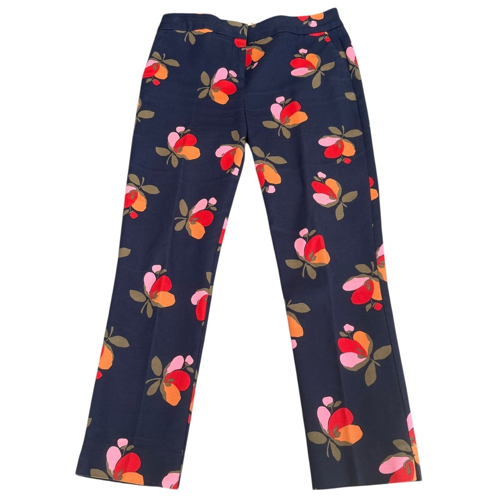 Boden Richmond Floral Pants Navy Blue Straight Leg Size 6R Trouser Preppy Spring - Picture 11 of 11